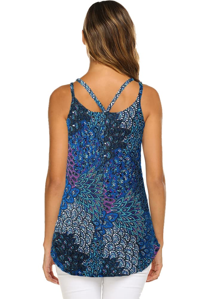 Supnier Women's Casual Spaghetti Strap Floral Tank Tops Summer Paisley Sleeveless Shirts Beach Wear Plus Size (Blue, XL) - Image 2